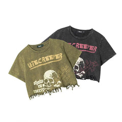 'Creepier' Dark Skull Ripped Graphic Shirts Tees