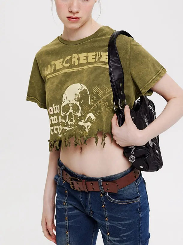 'Creepier' Dark Skull Ripped Graphic Shirts Tees