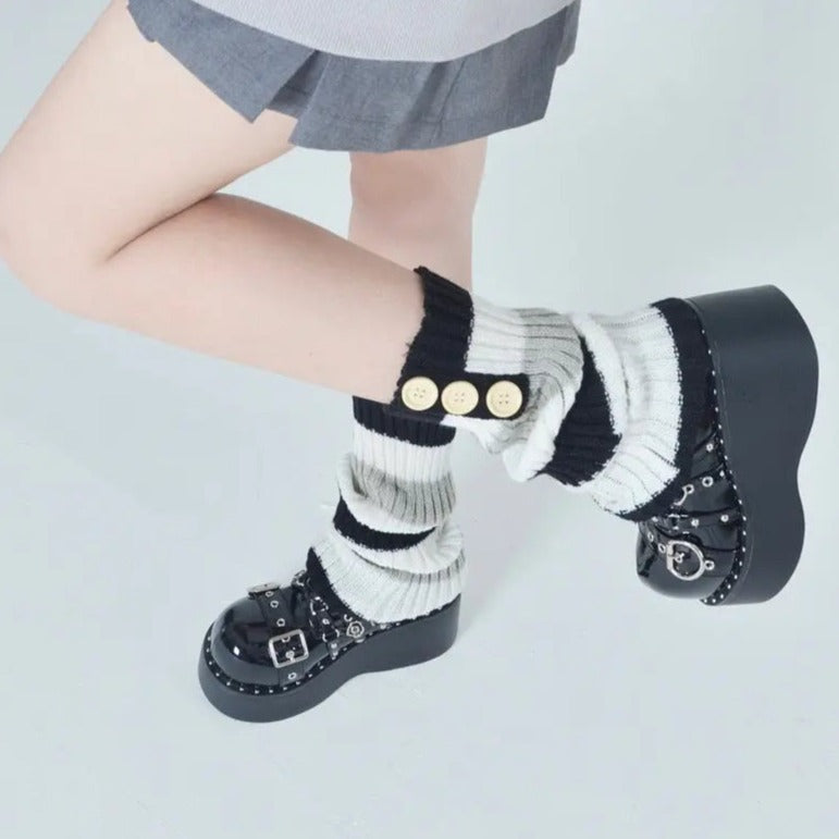 'Crepes' Kawaii Goth Striped Colorful Leg Warmers