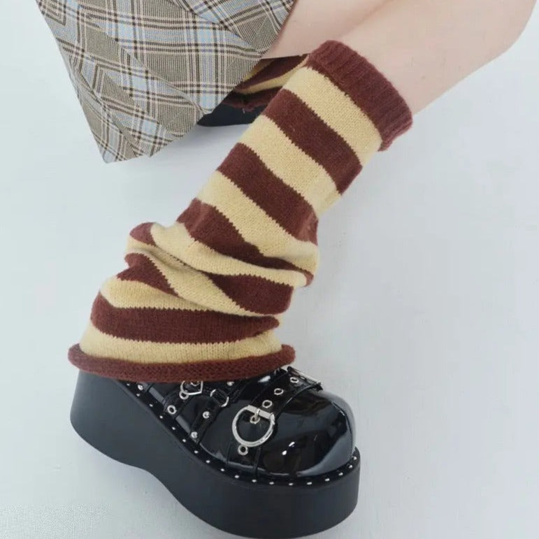 'Crepes' Kawaii Goth Striped Colorful Leg Warmers