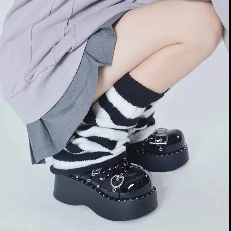 'Crepes' Kawaii Goth Striped Colorful Leg Warmers