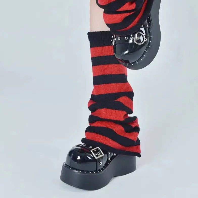 'Crepes' Kawaii Goth Striped Colorful Leg Warmers