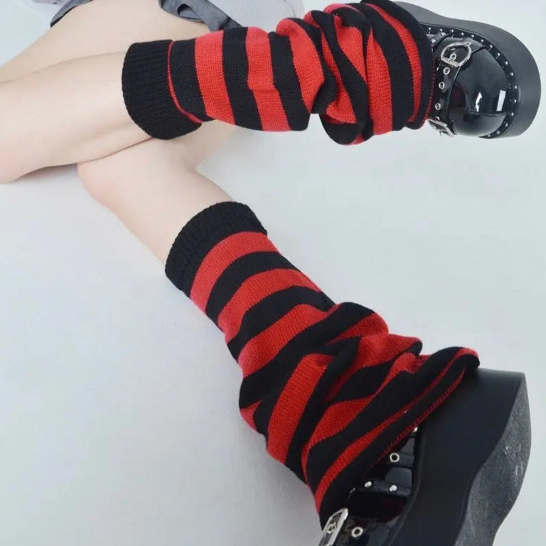 'Crepes' Kawaii Goth Striped Colorful Leg Warmers