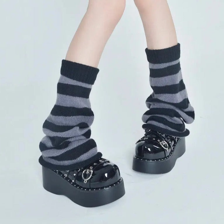 'Crepes' Kawaii Goth Striped Colorful Leg Warmers