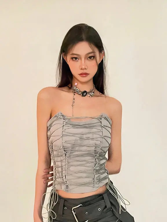 'Cretaceous' Future Grey Lace-Up Tube Top