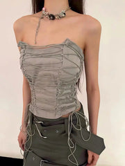 'Cretaceous' Future Grey Lace-Up Tube Top