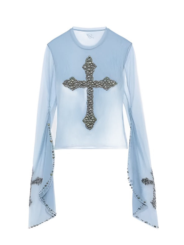 'Cross my mind' Y2k Rhinestone See Through Top