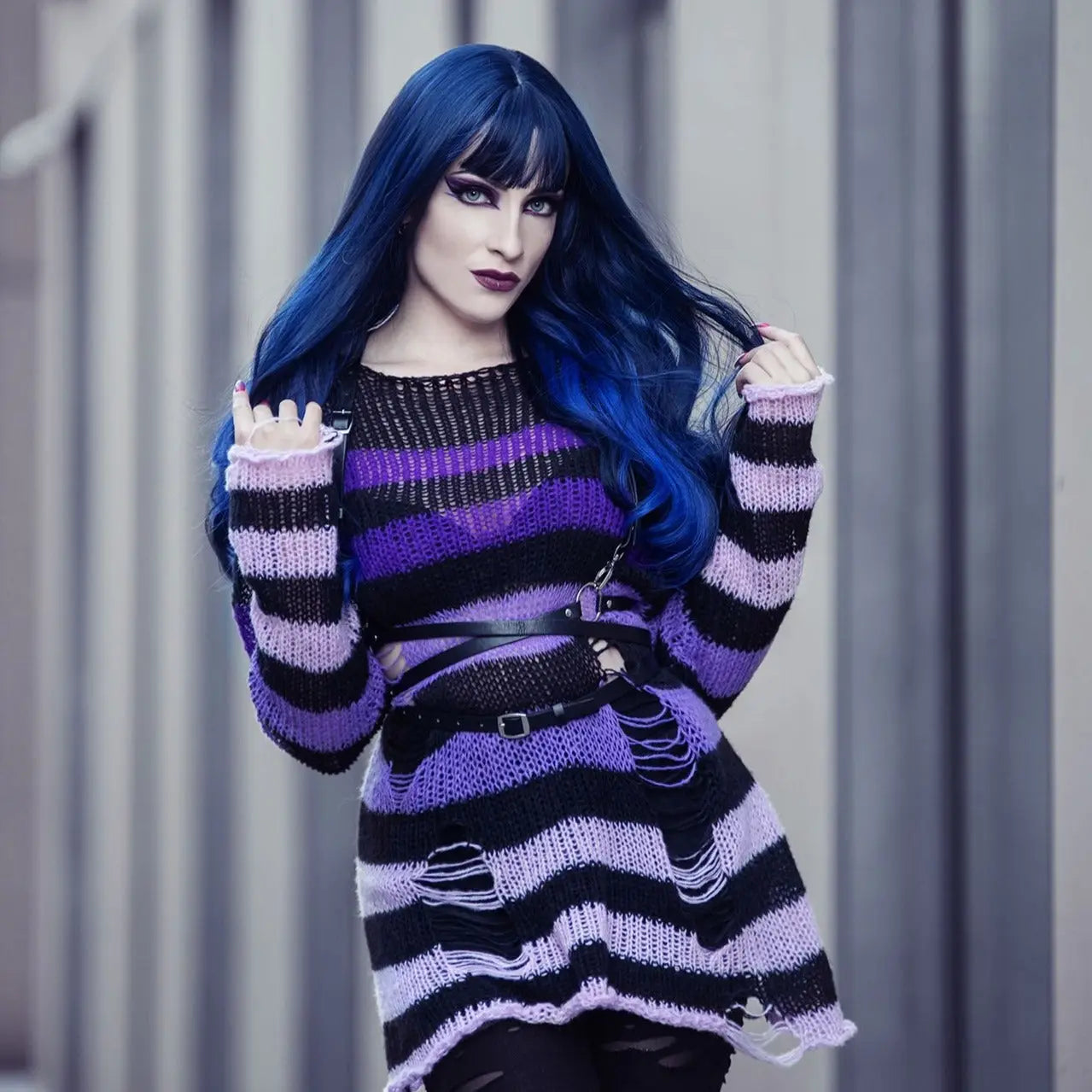 'CrossRoads' Striped Grunge Gradient Sweater