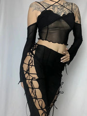 'Curiosity' Goth Lace-Up Bell Pants