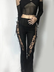 'Curiosity' Goth Lace-Up Bell Pants