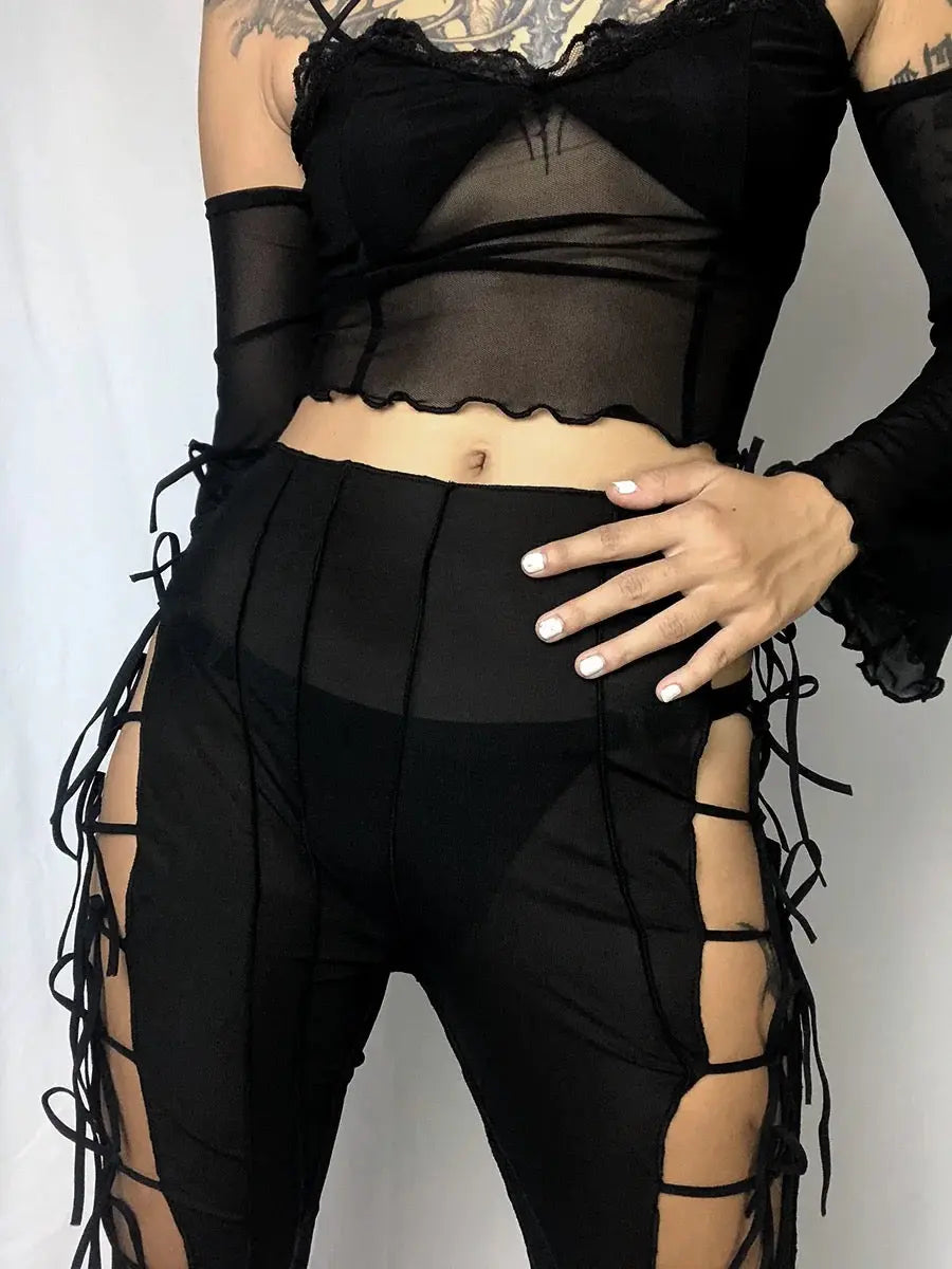 'Curiosity' Goth Lace-Up Bell Pants