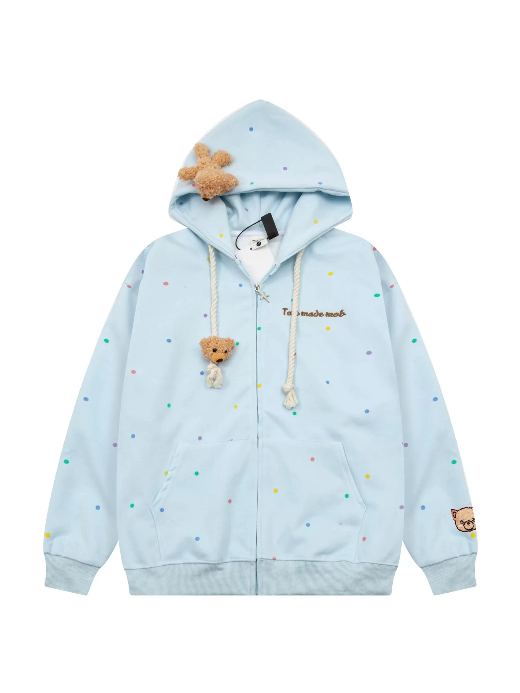 'Cutie Bear' Oversized Stuffed Bear Dot Hoodie Jacket