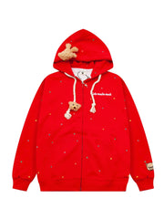 'Cutie Bear' Oversized Stuffed Bear Dot Hoodie Jacket