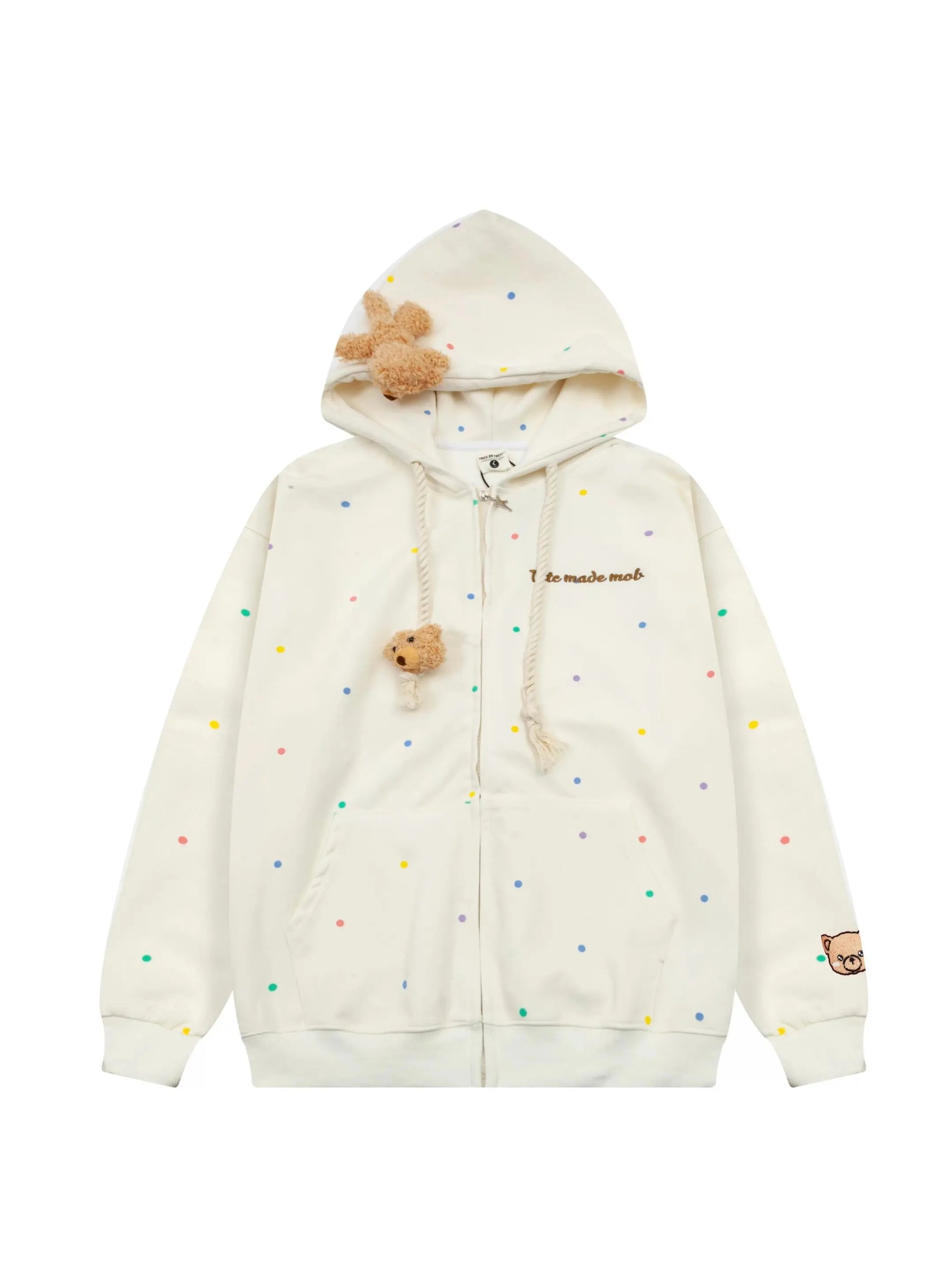 'Cutie Bear' Oversized Stuffed Bear Dot Hoodie Jacket