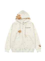 'Cutie Bear' Oversized Stuffed Bear Dot Hoodie Jacket