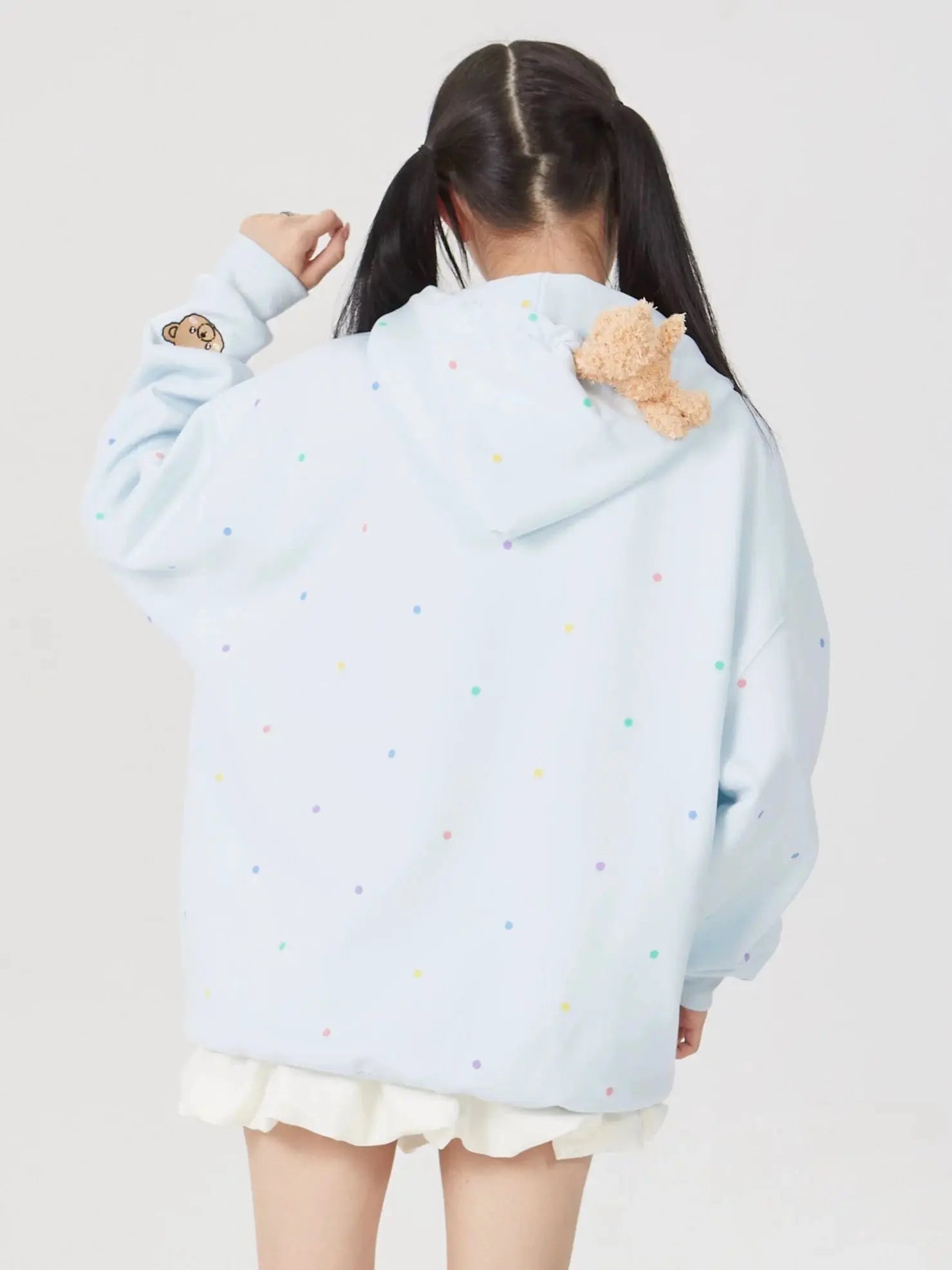 'Cutie Bear' Oversized Stuffed Bear Dot Hoodie Jacket