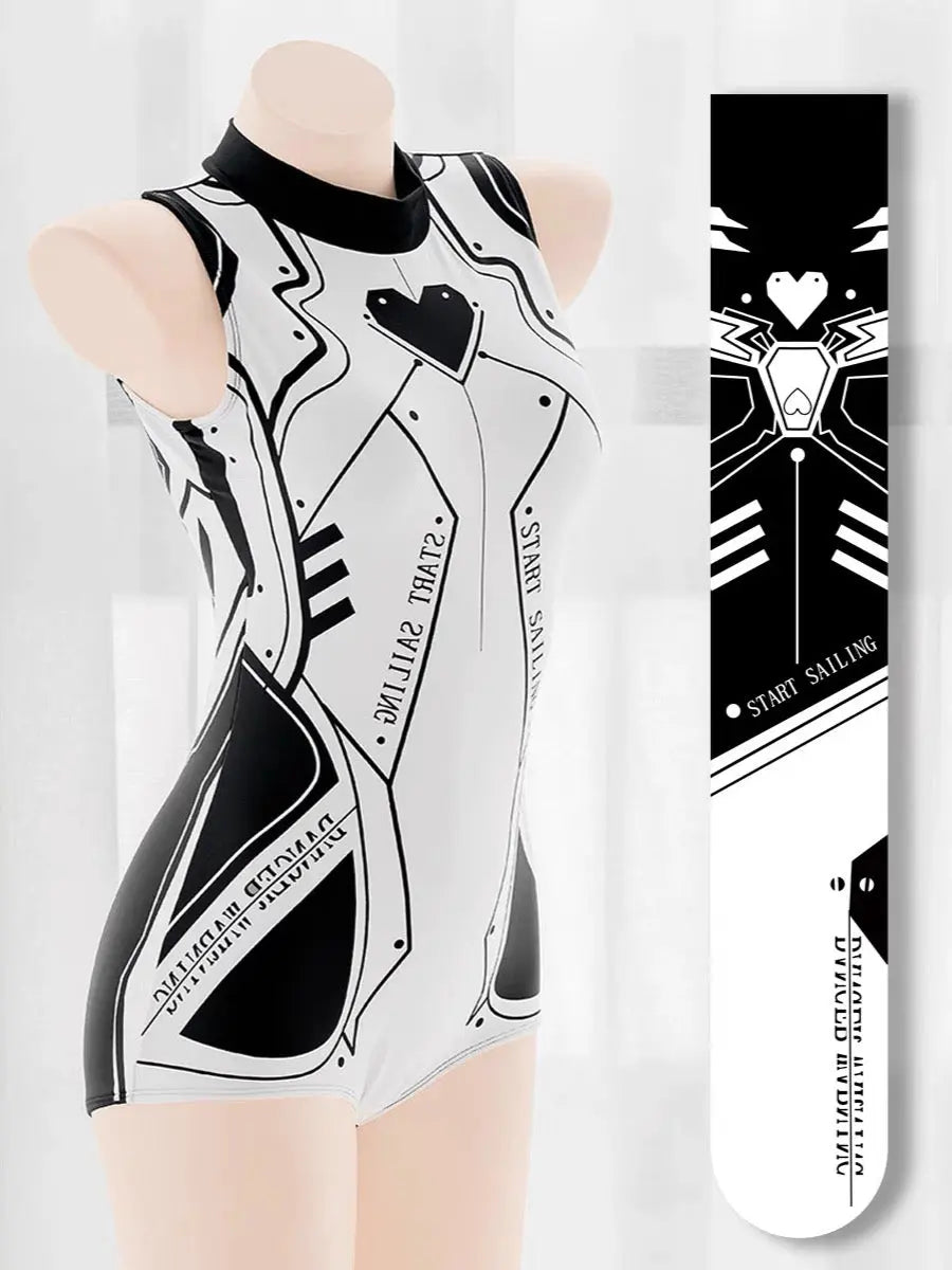 'Cyber Girl' Black & White Robot Costume BodySuit