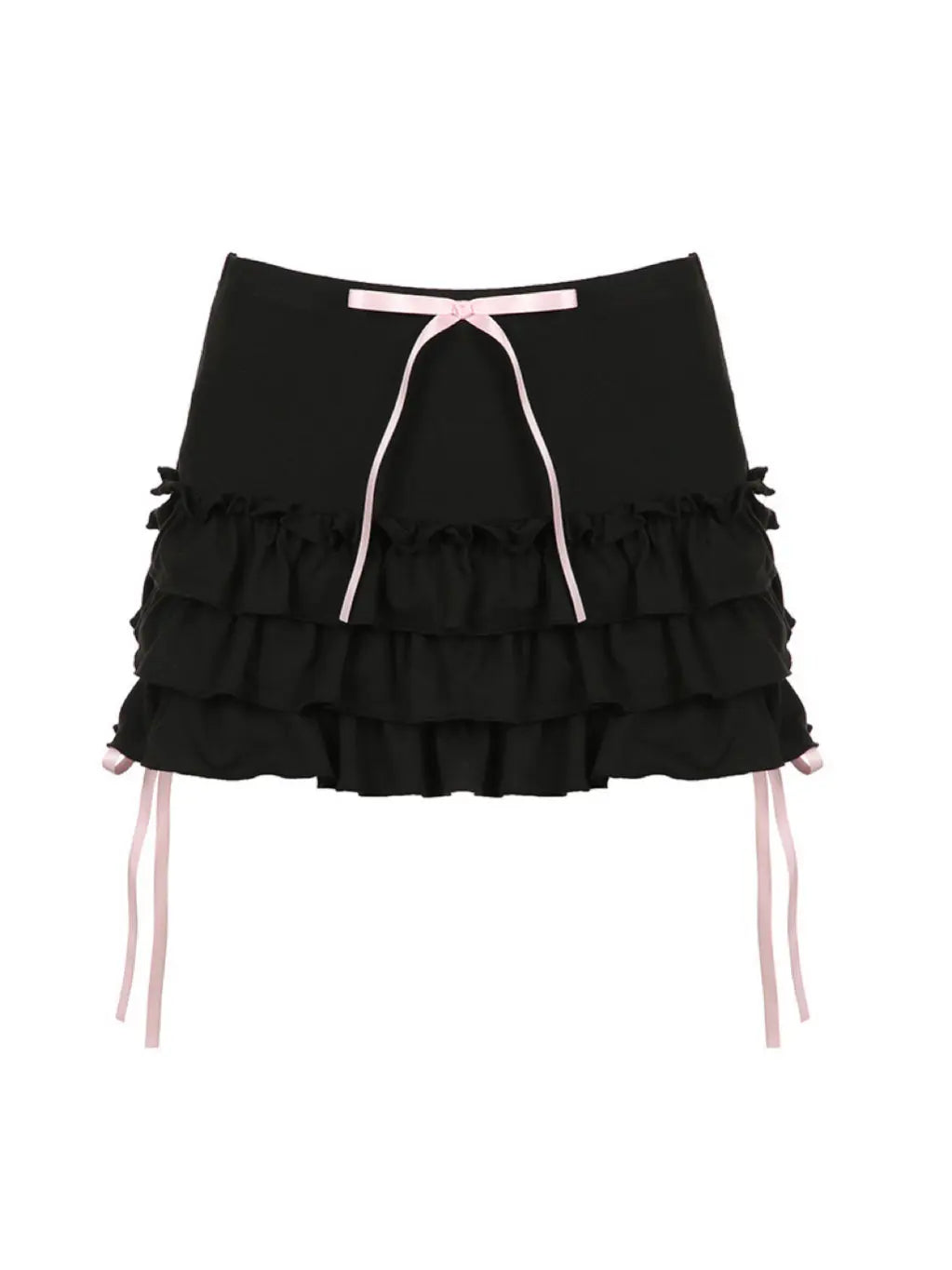 'Dark Sweetie' Coquette Black Pink Ribbon Mini Skort