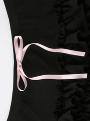 'Dark Sweetie' Coquette Black Pink Ribbon Mini Skort