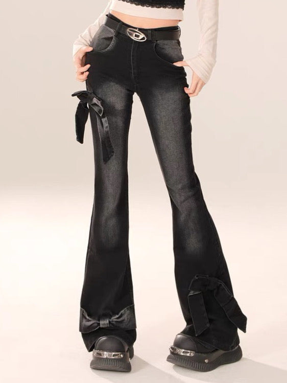 'Date Night' Ribbon Bell Flared Denim Pants