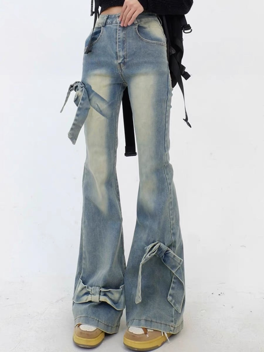 'Date Night' Ribbon Bell Flared Denim Pants