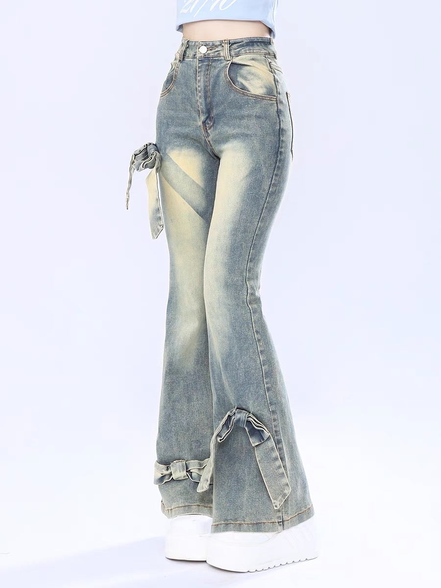 'Date Night' Ribbon Bell Flared Denim Pants