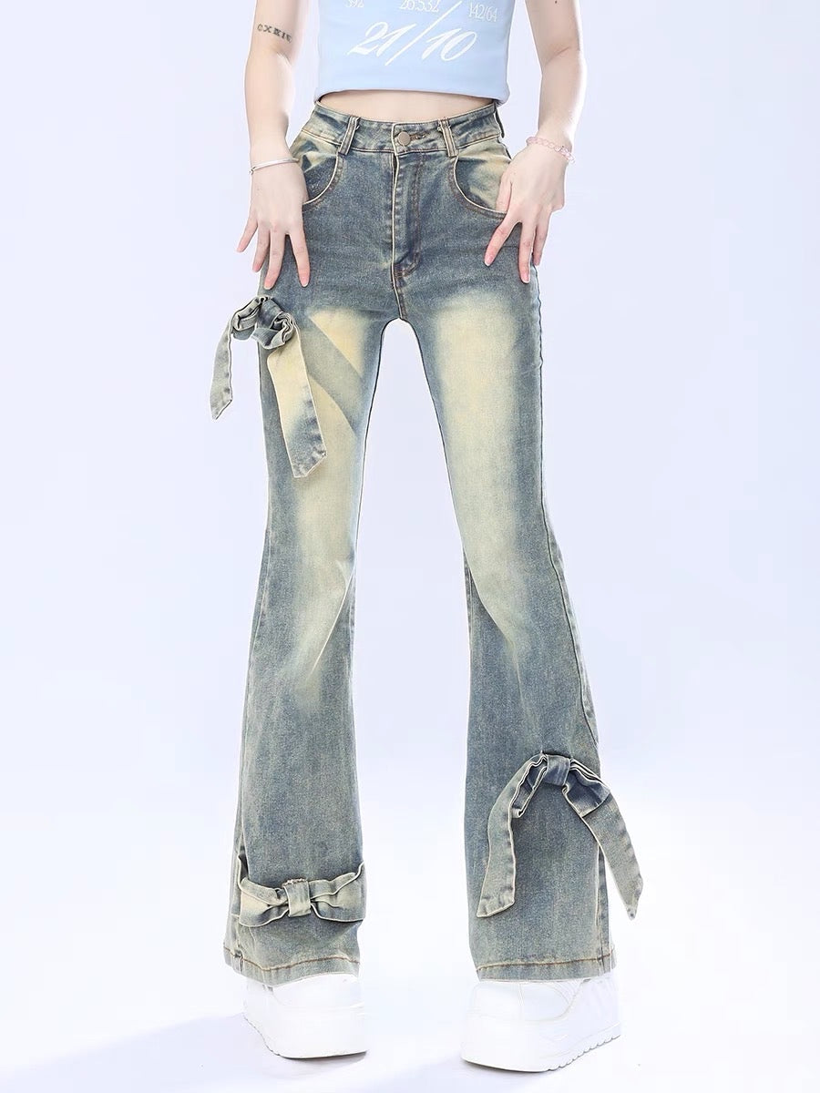 'Date Night' Ribbon Bell Flared Denim Pants