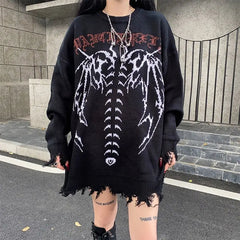 'Dawnbird' Wings Ripped Grunge Dark Sweater