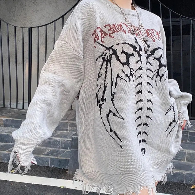 'Dawnbird' Wings Ripped Grunge Dark Sweater