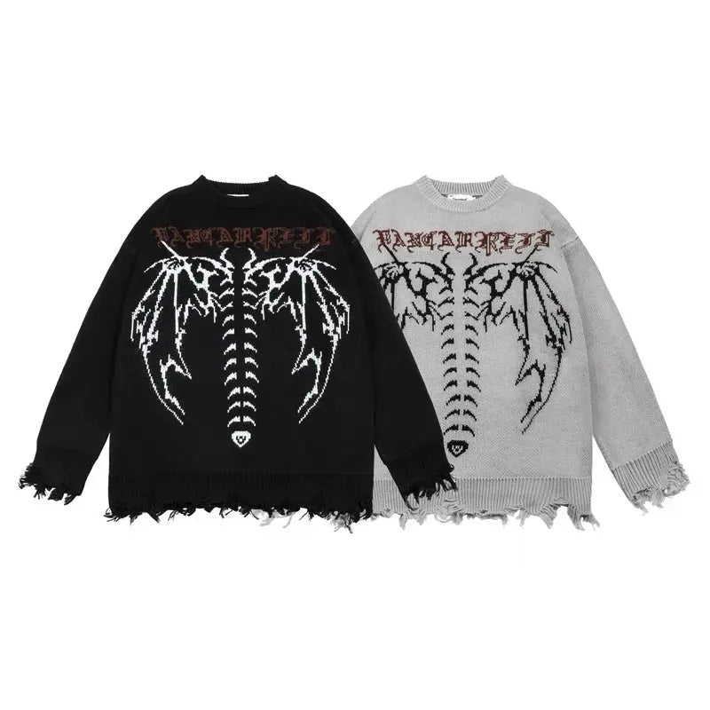 'Dawnbird' Wings Ripped Grunge Dark Sweater