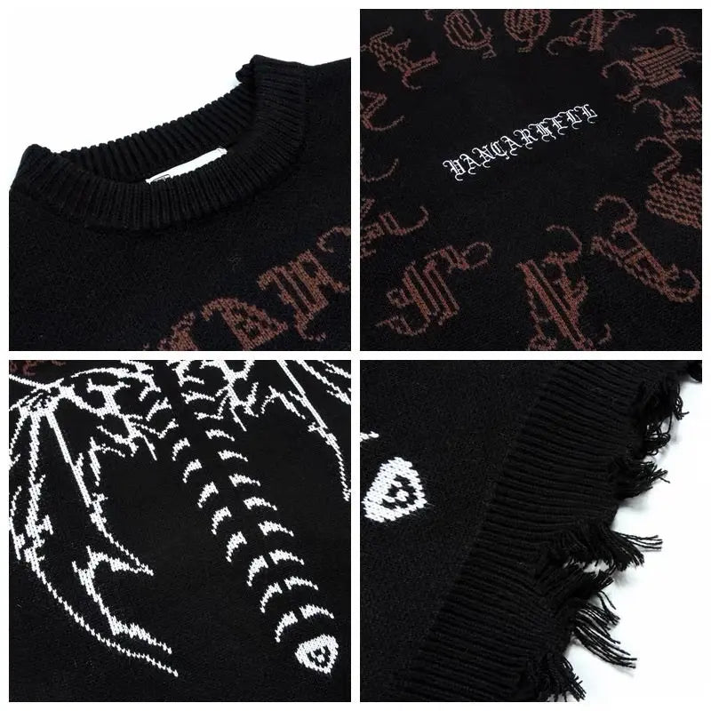 'Dawnbird' Wings Ripped Grunge Dark Sweater