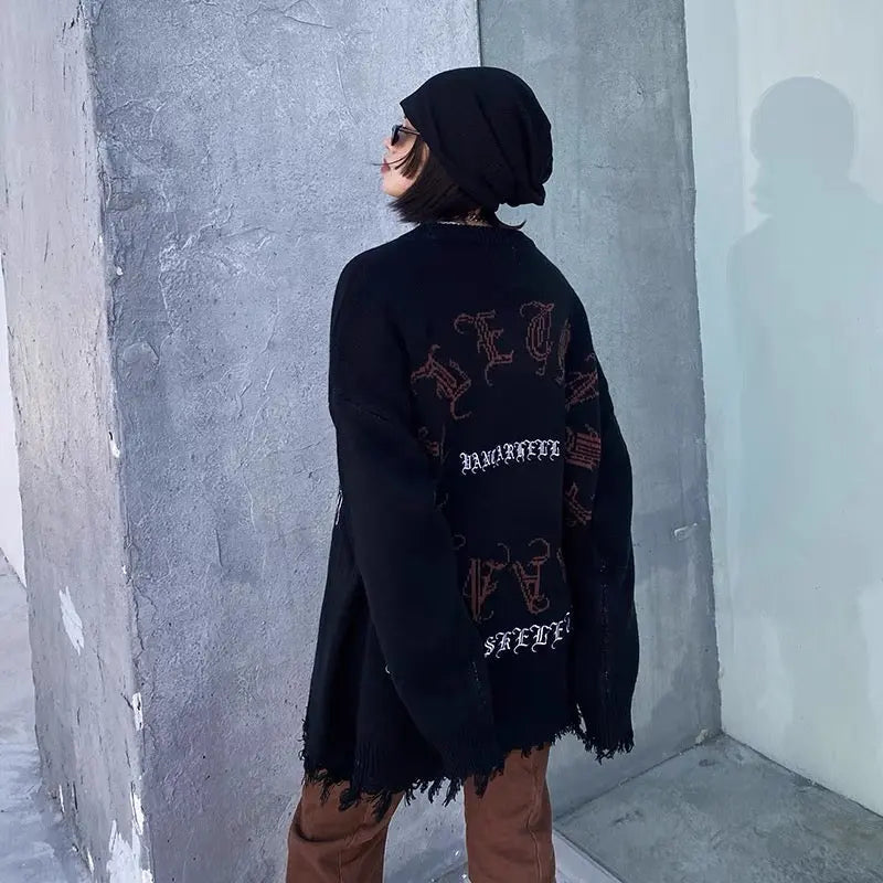 'Dawnbird' Wings Ripped Grunge Dark Sweater