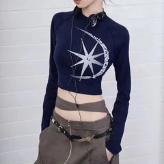 'Dazzling' Star Moon Prints Crop Top