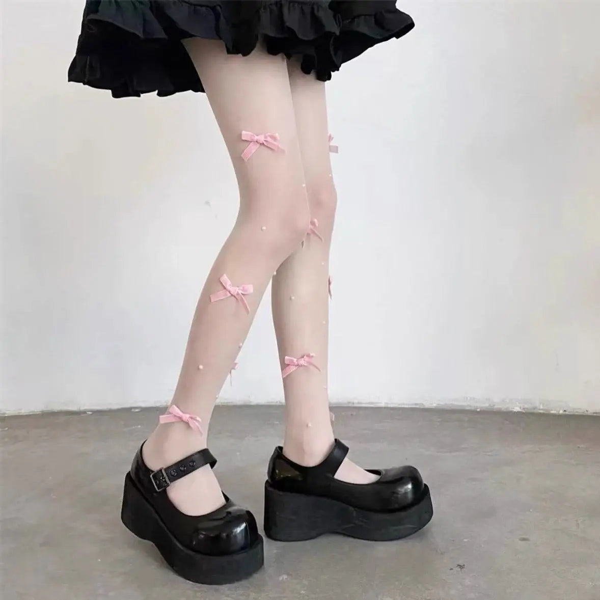 'Dear Diary' Bow Tie Pearl Beads Kawaii Tights