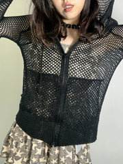 'Deep Breathe' Punk Mesh Hooded Jacket