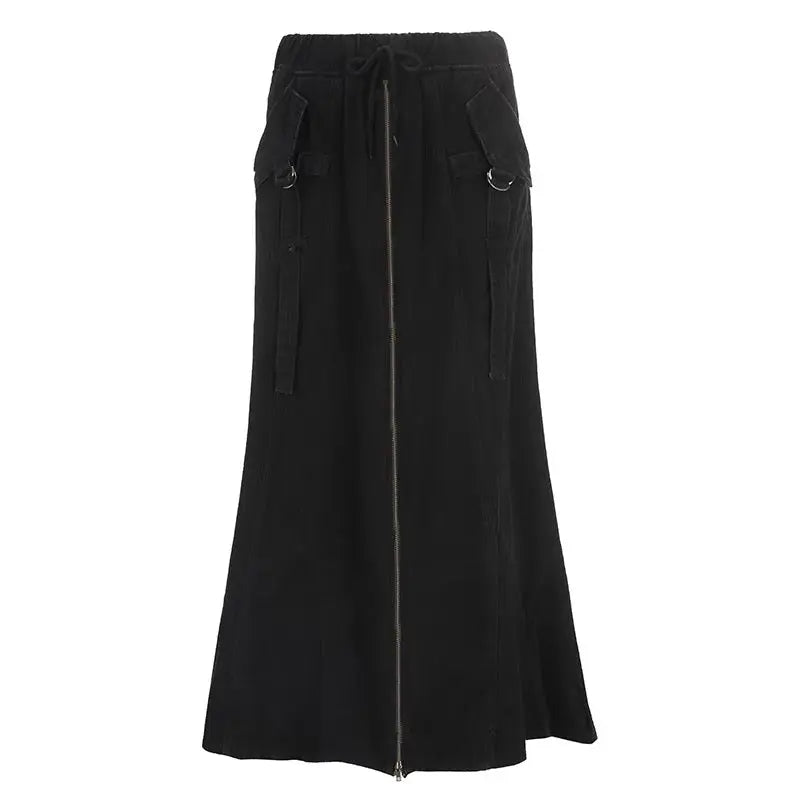 'Deep Dive' Zip-Up Drawstring Midi Skirt