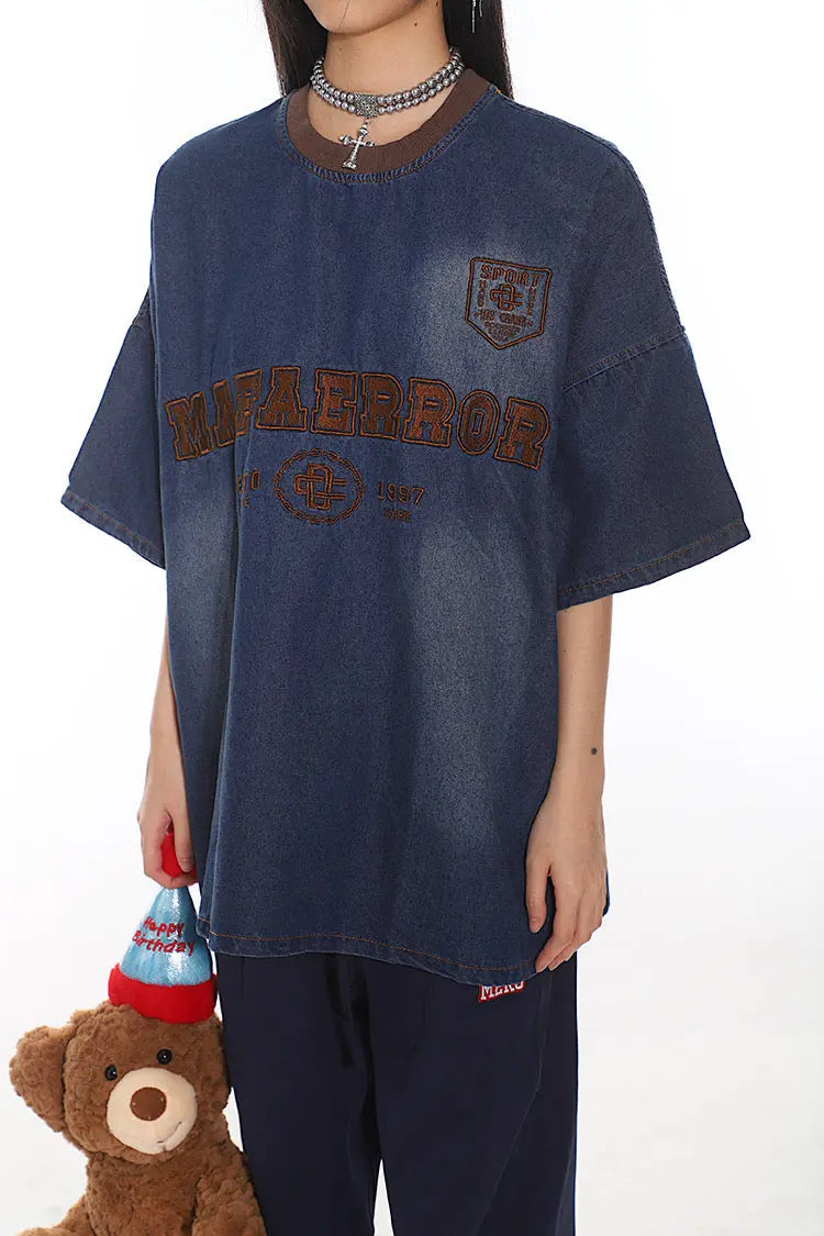 'Denim Bear' Street Distressed  style Oversized T Shirts