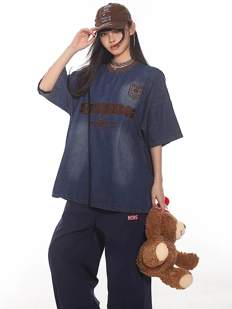 'Denim Bear' Street Distressed  style Oversized T Shirts