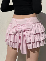 'Desserts' Coquette Ribbon Pink Ruffled Mini Skort