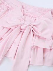 'Desserts' Coquette Ribbon Pink Ruffled Mini Skort