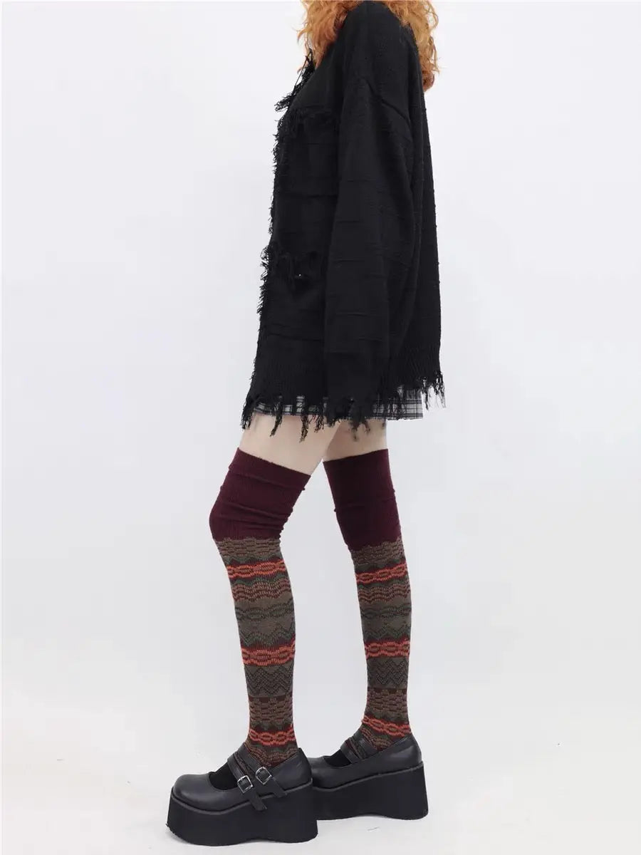 'Dim Lights' Grunge Striped Long Socks