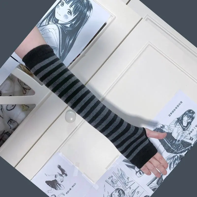 'Divide' Anime Striped Long Sleeves Gloves