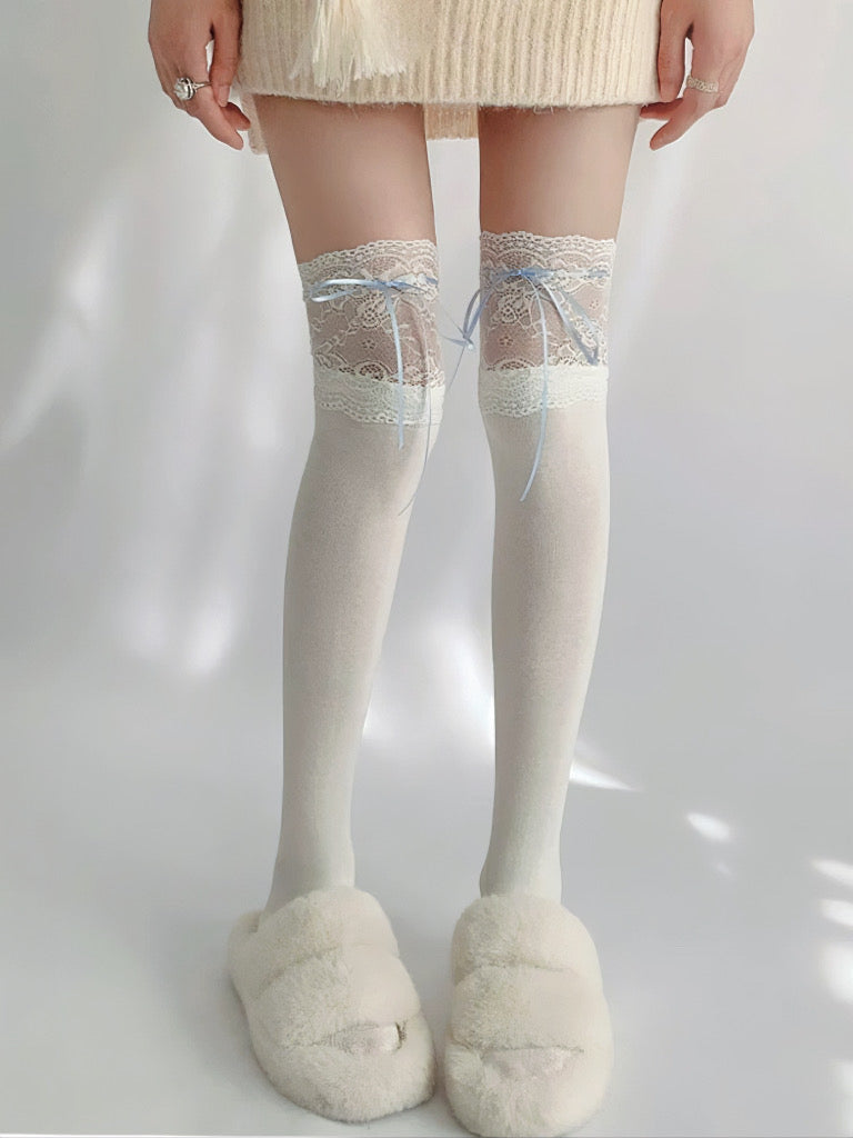 'Don't Cry' Coquette Patchwork Ribbon Tights