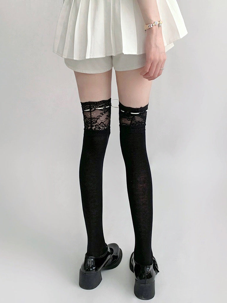 'Don't Cry' Coquette Patchwork Ribbon Tights