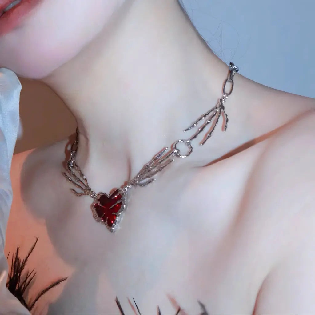 'Dragon Blood' Goth Punk  Red Stone Necklace