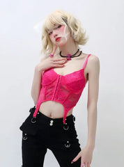 'DragonFruit' Pink Lace Suspender Cami Top