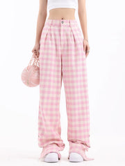 'Dream House' Checked Oversized Pink Pants