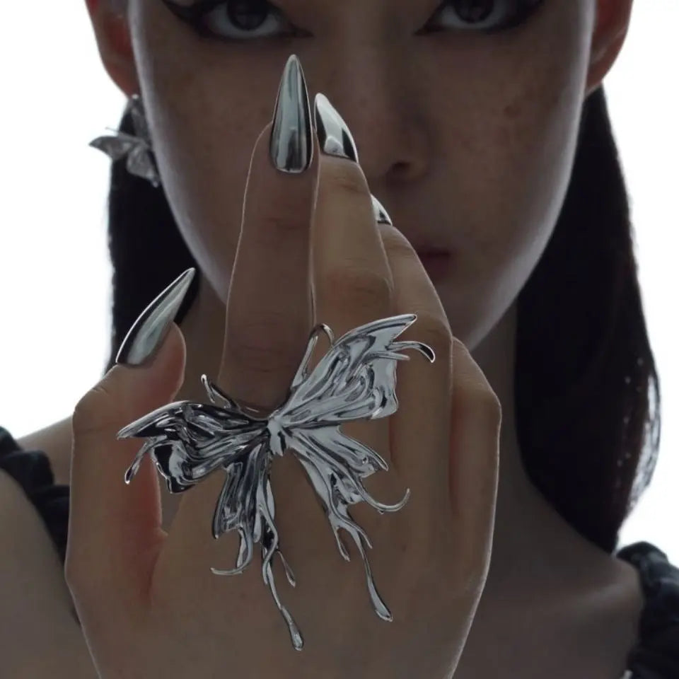 'DreamFlow' Melting Butterfly Cyberpunk Rings