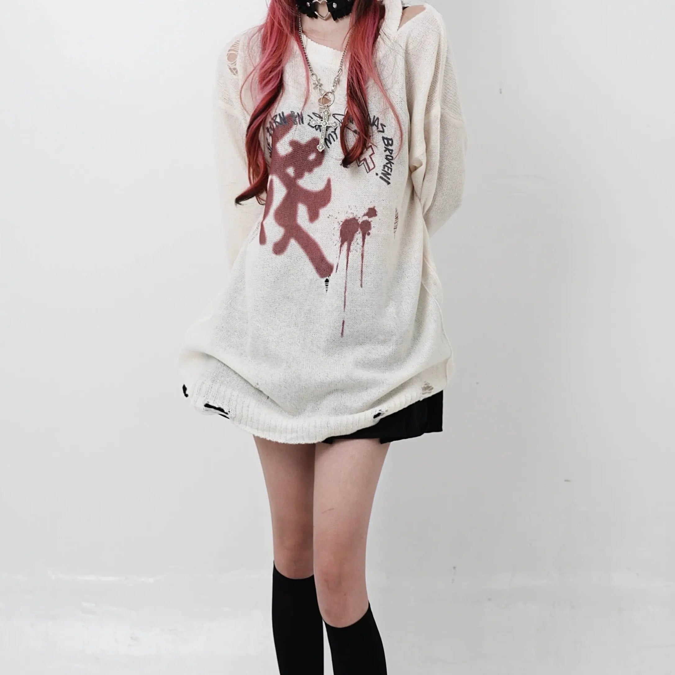 'Dreamcore' Oversized Alt Vague Printed Knitted Top