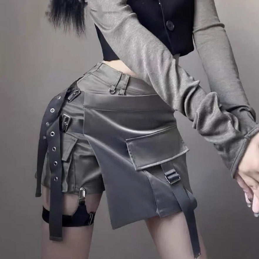 'Dusty Moon' Grey Wasteland Punk Buckle Skirt